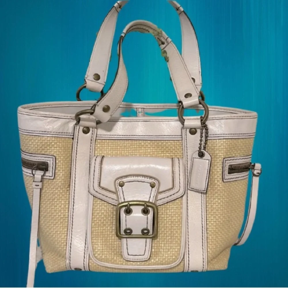 Coach Legacy Straw & Leather Tote Bag Vintage 🌴